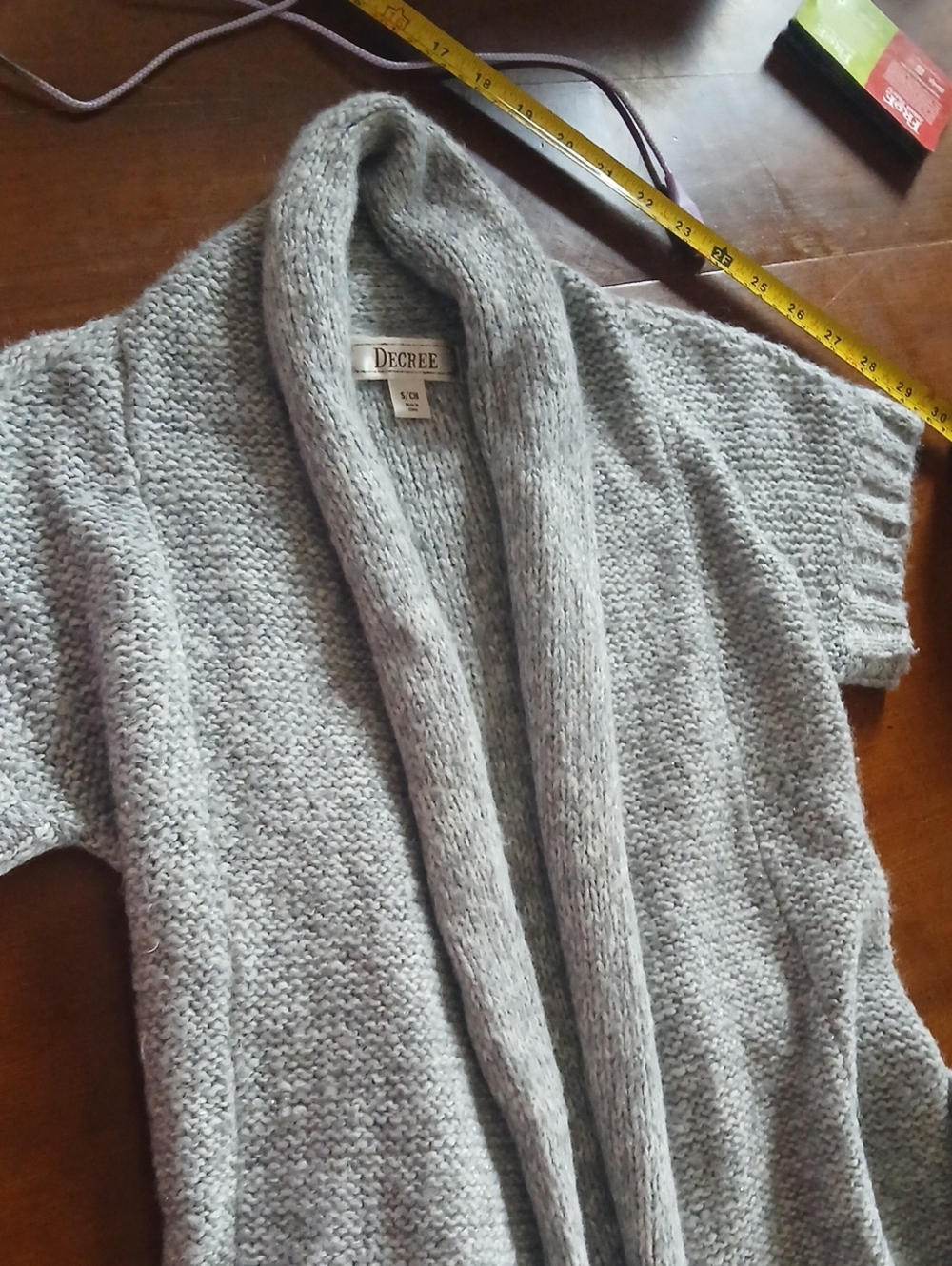 Decree Short-Sleeve Shawl Collar Knit Cardigan - Light Gray